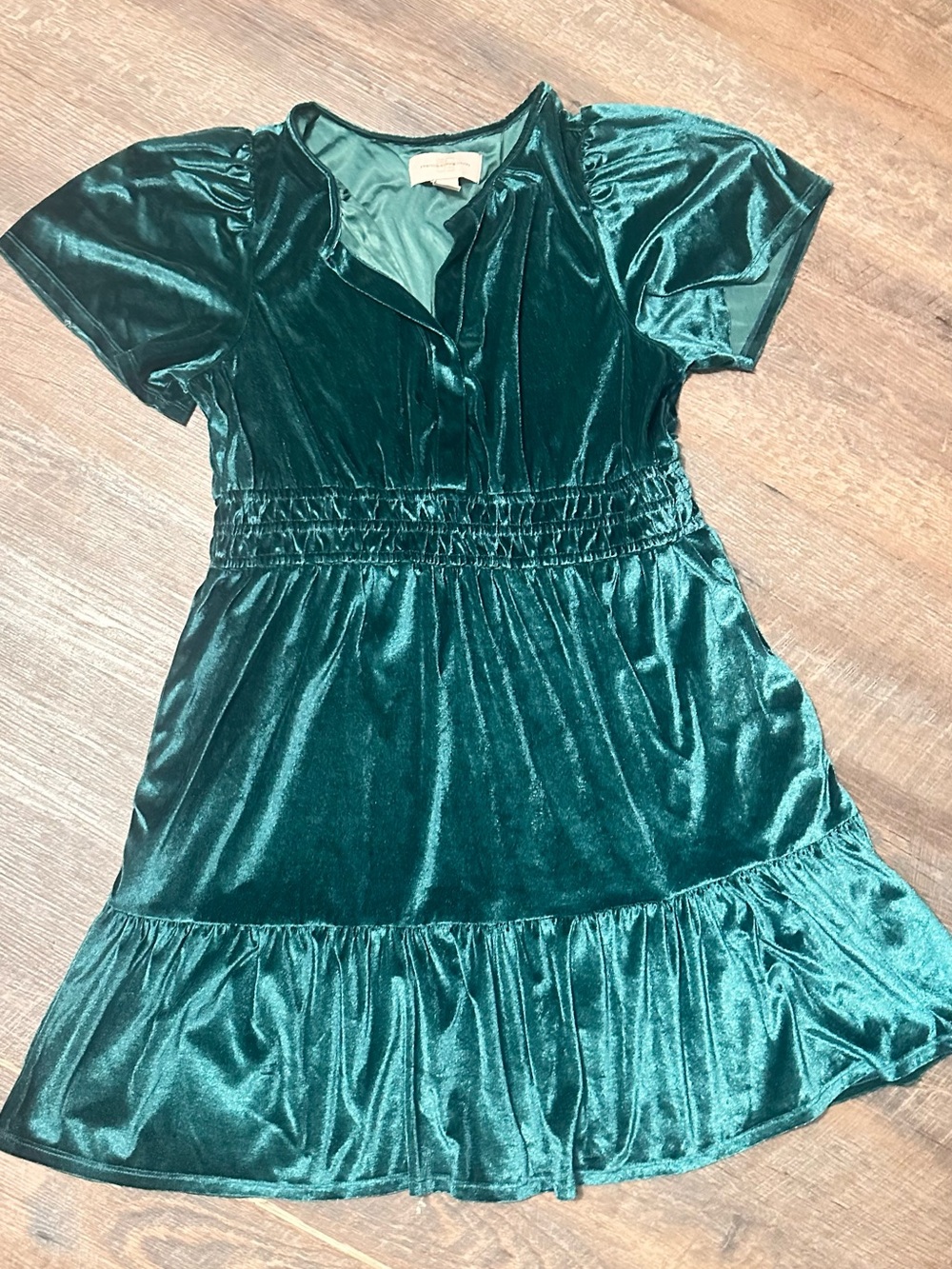 Girls Emerald Green Velvet Short Sleeve Dress